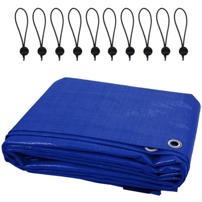 2 x 2 m Tarpaulin Waterproof Cover Camping Ground Sheet Caravan Furniture Multipurpose 10 Bungee Balls Blue 55 GSM