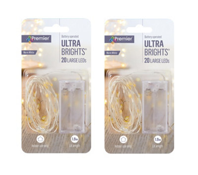 Premier Decorations LED-Lichterkette – 20 Mikro-LEDs, Batteriebetrieben, 1,9 M, Für Innen