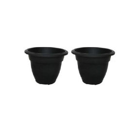 2 x 20cm Black Colour Round Bell Plant Pot Flower Planter Plastic Garden Pot