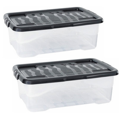 2 x 24 Litre Clear Transparent Base Stackable Curve Plastic Storage ...