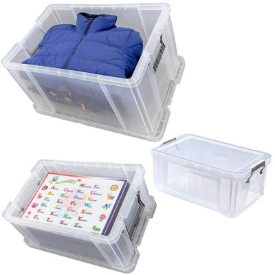 2 x 24 Litres Multipurpose Strong Reinforced Clear Snap Closure Storage ...