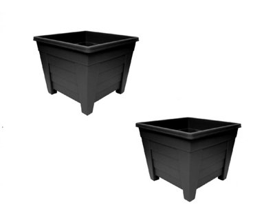 2 x 27cm Square Black Colour Grosvenor Plastic Patio Planter