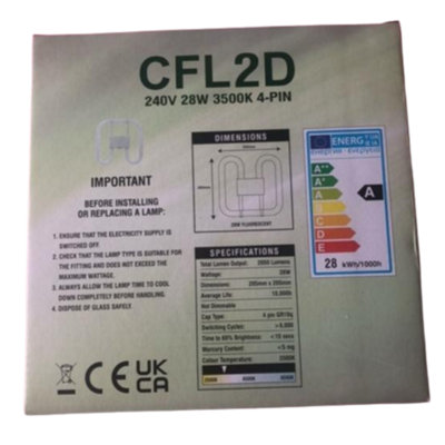 2 X 2D 4 PIN 28W COMPACT FLUORESCENT LAMP BULB CFL 2050 LUMEN WHITE ...
