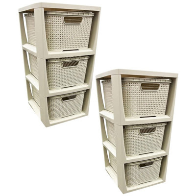 2 x 3 Drawer Cream Stylish Rattan Effect Commode Baskets Home Office ...