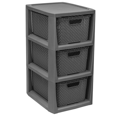 2 x 3 Drawer Grey Rattan Effect Commode Stylish Home Office Storage Tower Unit Basket