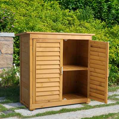 2 x 3 ft Wooden Garden Storage Cabinet Shed Box Organizer Pent Roof with 2 Tier Storage Shelf