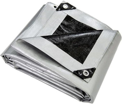2 x 3 m Heavy-Duty Tarpaulin Cover - Silver/Black 260GSM - Waterproof, Frost-Resistant, UV Protection, Multipurpose, Groundsheet