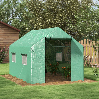 2 x 3(m) Polytunnel Greenhouse with Wide Door & 4 Mesh Windows, Green