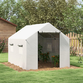 2 x 3(m) Polytunnel Greenhouse with Wide Door & 4 Mesh Windows, White