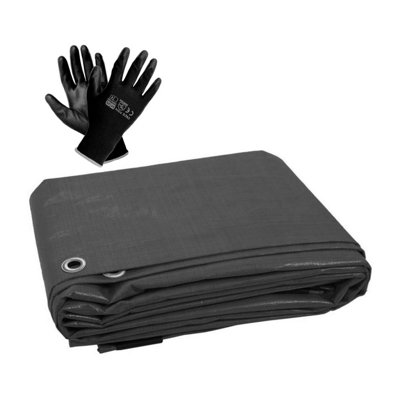 2 x 3 m Tarpaulin Cover - Grey 200GSM - Waterproof, Weatherproof, Frost-Resistant, UV Protection + Work Gloves