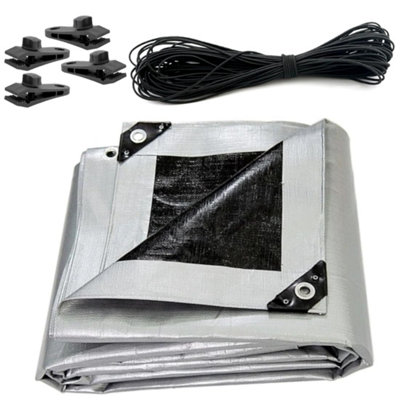 2 x 3 m Tarpaulin Cover Heavy-Duty 260GSM Extra Thick, Waterproof, Frost-Resistant + 4 Tarp Clips + 10m / 30ft Bungee Cord