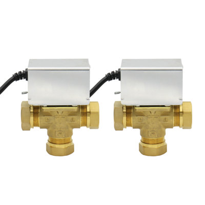 2 x 3-Port Mid-Position Motorised Valve 28mm Connection for Central ...