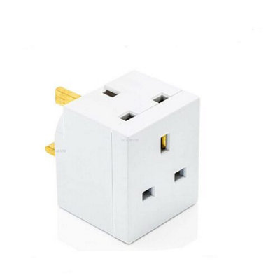 2 X 3 Way Adaptor Plug 3 Pin Mains Socket 13 Amp Double Set