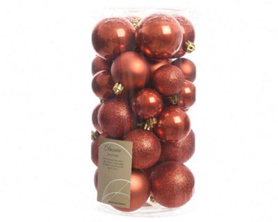 2 x 30 Autumn Red Christmas Tree Baubles