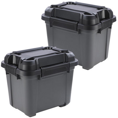 2 x 31 Litre Black Bunker Storage Trunks For Tradesman & Handyman