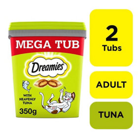 2 x 350g Dreamies Adult Cat Treats Tubs With Tuna Cat Biscuits Total 700g