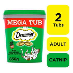 2 x 350g Dreamies Catnip Cat Treats Mega Tubs Cat Biscuits 700g