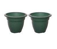 2 x 38cm Green Colour Round Bell Plant Pot Flower Planter Plastic Garden Pot