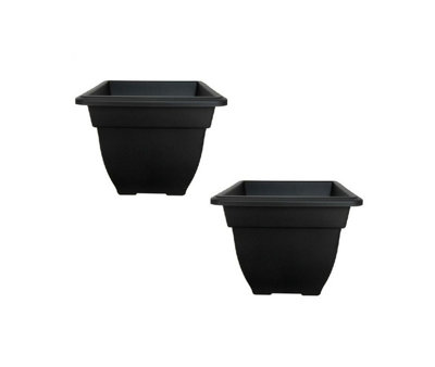 2 x 38cm Square Bell Planter  Black