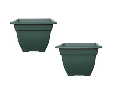 2 x 38cm Square Bell Planter Green