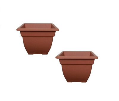 2 x 38cm Square Bell Planter Terracotta