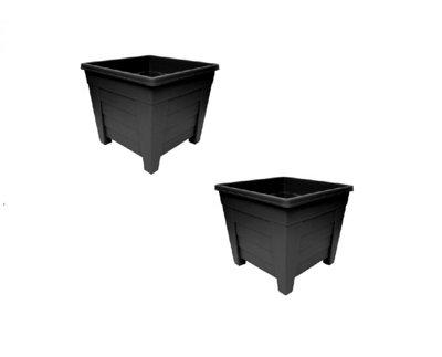 2 x 38cm Square Black Colour Grosvenor Plastic Patio Planter