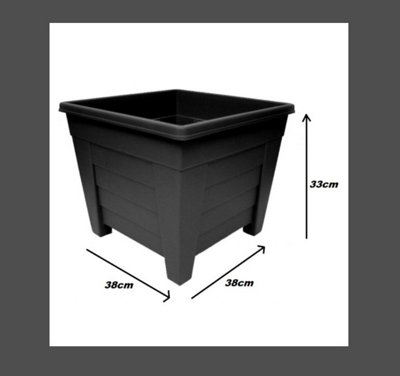 2 x 38cm Square Black Colour Grosvenor Plastic Patio Planter