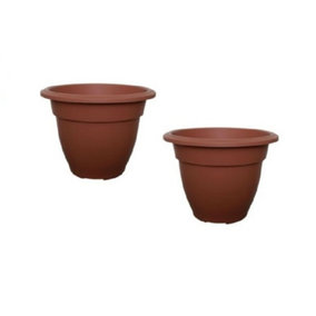 2 x 38cm Terracotta Colour Round Bell Plant Pot Flower Planter Plastic Garden Pot