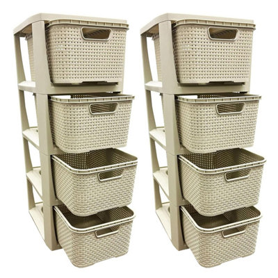 2 x 4 Drawer Cream Stylish Rattan Effect Commode Baskets Home Office Storage Units
