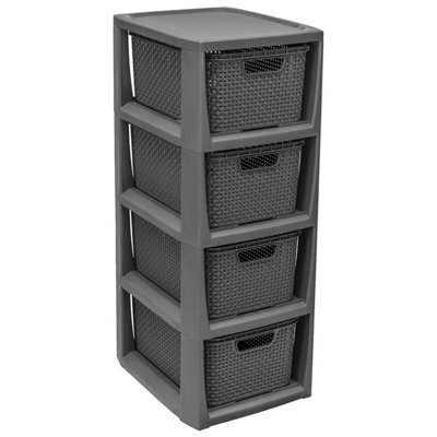 2 x 4 Drawer Grey Rattan Effect Commode Stylish Home Office Storage Tower Unit Basket