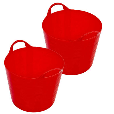 2 x 40 Litres Red Flexible Plastic Storage Buckets Ideal For Home & DIY