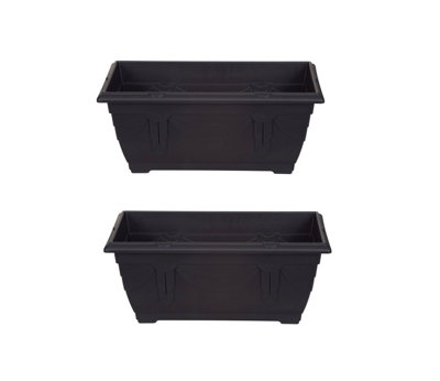 2 x 40cm Small Plastic Venetian Window Box Trough Planter Pot Black Colour