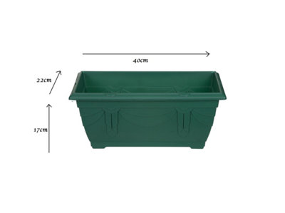 2 x 40cm Small Plastic Venetian Window Box Trough Planter Pot Green Colour