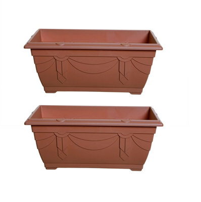 2 x 40cm Small Plastic Venetian Window Box Trough Planter Pot Terracotta Colour