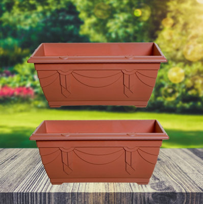 2 x 40cm Small Plastic Venetian Window Box Trough Planter Pot Terracotta Colour
