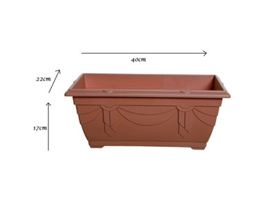 2 x 40cm Small Plastic Venetian Window Box Trough Planter Pot Terracotta Colour
