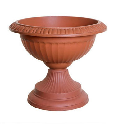 2 x 42cm Grecian Plastic Urn Garden Patio Planter Plant Pot Bowl - Terracotta Colour