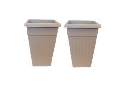 2 x 42cm Tall Athens Plant Pot Flared Garden Plastic Patio Flower Planter Taupe Colour