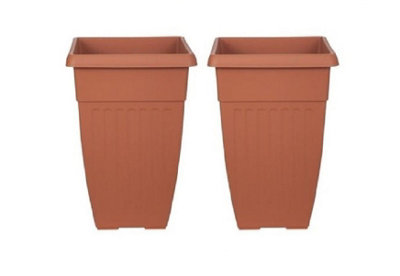 2 x 42cm Tall Athens Plant Pot Flared Garden Plastic Patio Flower Planter Terracotta Colour