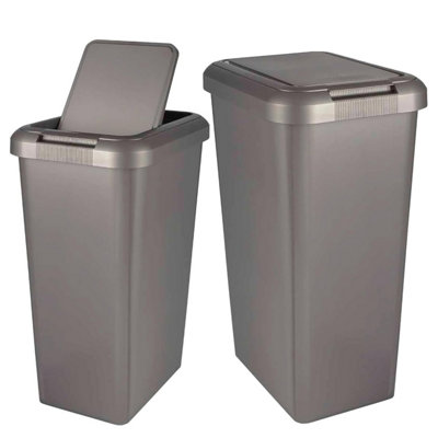 2 x 45L Tall Moda Swing & Lift Bins Platinum With Special Lid For Rubbish & Waste