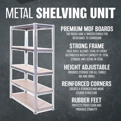 2 X 5 Tier Shelving Unit - For Storage Heavy Duty Racking Shelf Shelves Shed Metal Home Garage Work - 6