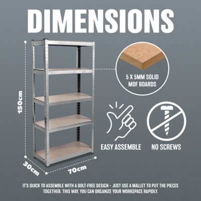2 X 5 Tier Shelving Unit - For Storage Heavy Duty Racking Shelf Shelves Shed Metal Home Garage Work - 7