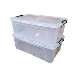 2 x 50L Smart Storage Boxes, Clear with Clear Extra Strong Lids, Stackable and Nestable Design Storage Solution