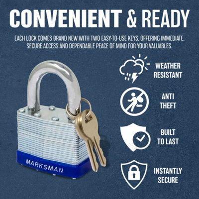 2 X 50Mm Laminated Weatherproof Padlock With 2 Keys Security Pad Lock ...