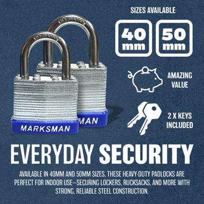 2 X 50Mm Laminated Weatherproof Padlock With 2 Keys Security Pad Lock ...