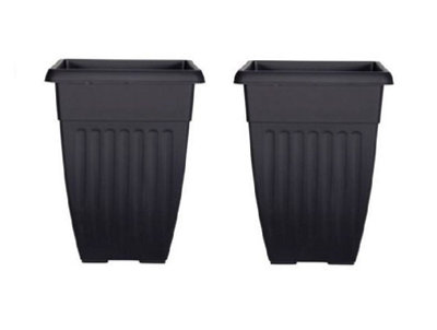 2 x 55cm Tall Athens Plant Pot Flared Garden Plastic Patio Flower Planter Black Colour