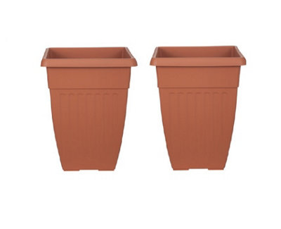 2 x 55cm Tall Athens Plant Pot Flared Garden Plastic Patio Flower Planter Terracotta Colour