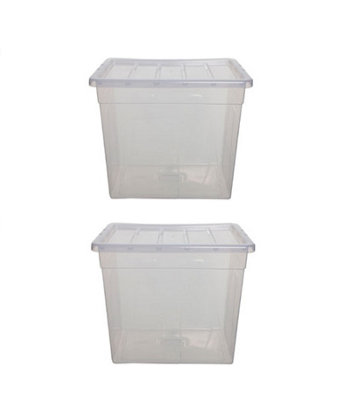 2 x 56cm Storage Box Spacemaster Maxi Clear Plastic Stackable Home Storage Box 64L Capacity