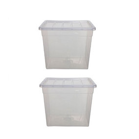 2 x 56cm Storage Box Spacemaster Maxi Clear Plastic Stackable Home Storage Box 64L Capacity