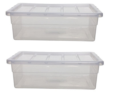 2 x 56cm Under Bed Storage Box Spacemaster Mini Clear Plastic Stackable Home Storage Box